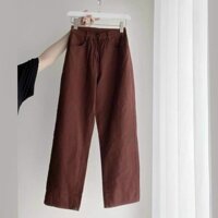 Quần jeans nữ ống rộng màu nâu quần nâu nữ quần suông nữ quần bò nữ lưng cao VIET FASHION