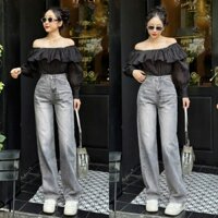 Quần Jeans Nữ  Ống Suông HC98 Wax Khói Light Grey Chất Jean QC Dài 103cm - 1070