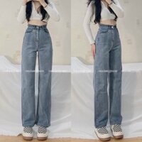 Quần jeans nữ ống suông lưng cao co giãn 2 màu Cuahangjeans (ảnh thật)