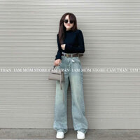 QUẦN JEANS NỮ ỐNG SUÔNG LƯNG CAO THÊU CHỮ CAO CẤP