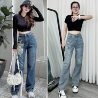 Quần Jeans Nữ Ống Suông Rách 1 Bên Túi