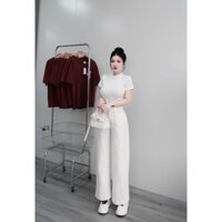 Quần jeans nữ ống suông trơn màu trắng
