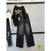 Quần jeans nữ ống suông wash loang phong cách