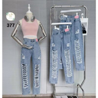 Quần  jeans nữ , quần baggy nữ rách te tua ulzzang MS 377