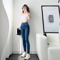 Quần jeans nữ skinny trơn dài 93cm lưng cao co giãn ZR260 URATV