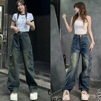 Quần Jeans nữ Suông mẫu 2 túi hộp thật, màu wash độc lạ phong cách đường phố QJ086