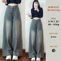 Quần jeans nữ suông ống rộng màu xanh Retrostyle