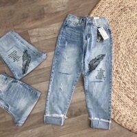 Quần Jeans Nữ Thêu Lá Cao Cấp OHS3077