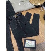 Quần jeans nữ túi đắp vuông xám đen xước - Quần skinny jeans lưng cao quảng châu