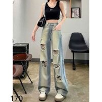 Quần Jeans Nữ[dài 100cm] Ống Suông rách wash dọc - Năng Động, Trẻ Trung- Vải QC k giãn- Xưởng Jean LocalBrand