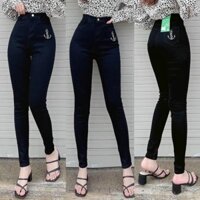 Quần jeans ôm cạp cao chữ thêu ysl gs115