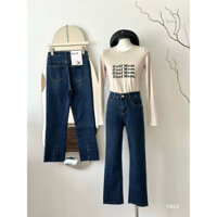 Quần jeans ống đứng lai cắt xẻ sau màu xanh đậm SML Pumi 15338