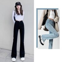 Quần jeans ống loe hàn quốc thời trang, quần bò nữ cạp cao chất denim bền đẹp QS49 bò loe dài