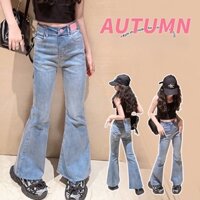 Quần jeans Ống Loe Lưng Cao Co Giãn Thời Trang Xuân Thu Phong Cách Hàn Quốc Cho Bé Gái