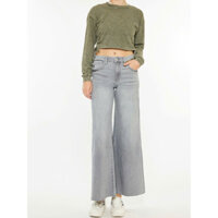 Quần jeans ống loe lưng cao màu xám nhẹ