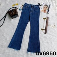 💟Quần Jeans Ống Loe💟 Lưng Cao Khuy Cài Túi Ốp Rách Gấu Tua Rua Thời Trang DV6950
