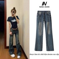 Quần jeans ống loe nữ, quần jeans ống loe lưng thấp nhập khẩu hàn quốc, ulzzang retro cá tính phong cách