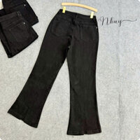 Quần jeans ống loe xẻ bigsize nữ cạp cao chất mềm co giãn cho nàng chubby 50-93kg - Q525