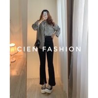Quần jeans ống loe xẻ gấu nữ Cạp cao hack dáng