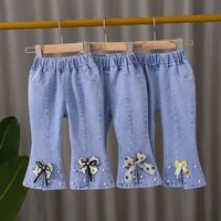 Quần Jeans Ống Loe Xẻ Tà Co Giãn Phong Cách Instagram Hàn Quốc Thời Trang Xuân Thu Cho Bé Gái