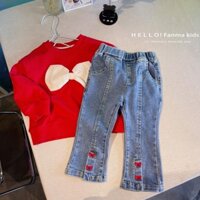 Quần Jeans Ống Loe Xẻ Tà Thắt Nơ Phong Cách Hàn Quốc Cho Bé Gái