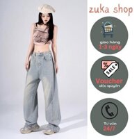 Quần jeans ống rộng cúc bấm, Quần bò Xanh bạc phong cách thời thượng HOT 2023 ND46