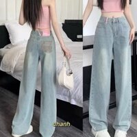 Quần jeans ống rộng nữ Quần jeans ống đứng nữ có nơ xinh xắn và túi sau Quần jeans dài cạp cao
