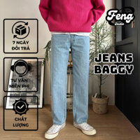 Quần jeans ống rộng, quần baggy form dáng hàn quốc unisex vải Denim cao cấp không nhăn không phai màu Feng Studio- A02