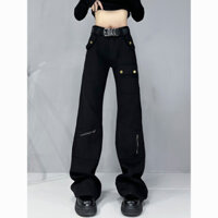 Quần Jeans ống rộng thời trang mùa thu đông họa tiết khóa zip độc đáo