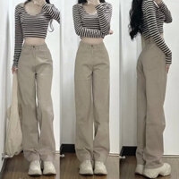 Quần Jeans Ống Suông Nâu Sữa Chất Jean Kaki Loại 1 Basic Cạp Cao Đủ Size Phong Cách Ulzzang