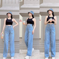 Quần Jeans Ống Suông Nữ Lưng Cao 2 Nút