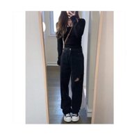 Quần jeans ống suông nữ rách gối