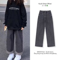 Quần jeans ống suông rộng đen xám nữ phong cách Retro Ulzzang (Có Bigsize ) - Quần jean ống rộng Kyubi JEMI.Re - Hàng mớ