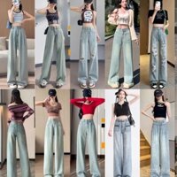 Quần jeans phong cách retro cỡ lớn, quần jeans rách ống rộng, quần jeans giảm cân, quần ống rộng, trạm châu Âu 2025 mùa xuân mới, quần jeans nút nghiêng thủ công nặng cho phụ nữ, quần jogger eo cao co giãn, quần bố thời trang