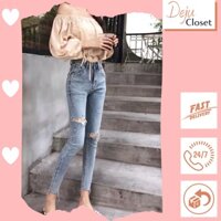 Quần Jeans skinny nữ lưng cao rách gối DeJu Closet Q102