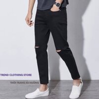 Quần Jeans Skinny, quần jean nam đen trơn, rách gối ống đứng tôn dáng - vải jeans bò co giãn 4 chiều cao cấp