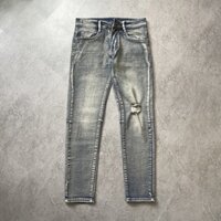 QUẦN JEANS SKINNY XANH WASH BỤI PHỐI RÁCH 1 BÊN TALURETRO