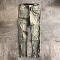 Quần jeans skinny zipper B001 BuiVintage, vải denim dày dặn co giãn tốt.