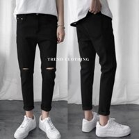 Quần Jeans Skinny,Mẫu quần jean nam đen [ Trơn & Rách gối ] ống đứng tôn dáng - vải jeans bò co giãn 4 chiều cao cấp