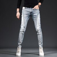Quần jeans slim fit thiết kế cao cấp cho nam, thời trang hợp thời trang, quần skinny màu sáng phong cách mới 2023
