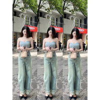 Quần Jeans suông gấu lật kiểu màu bạc sang chảnh