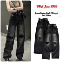Quần jeans Suông Nữ Lưng Cao - Tôn Dáng - Rách 2 bên gối dài 103cm chất jean mềm không giản 5647.
