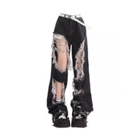 quần jeans suông nữ ống rộng rách tả tơi