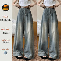 Quần jeans suông ống rộng màu xanh retro 247store