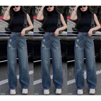 Quần jeans suông ống rộng rách phẩy đùi siêu hot