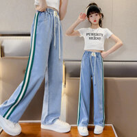 Quần jeans Tencel cho bé gái, quần ống rộng rộng rãi, quần thẳng mỏng