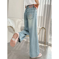 Quần jeans Tencel cho bé gái mùa hè mỏng mới thời trang quần ống rộng cho bé gái lớn