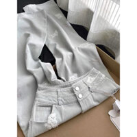 Quần jeans thêu gấu xanh nhạt dành cho nữ, thiết kế mùa hè, quần ống rộng ống suông thon gọn