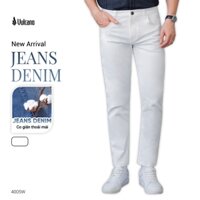 Quần jeans trắng nam Vulcano dáng slim, quần bò trắng chất cotton co giãn 4005W, dễ phối đồ.