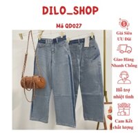 Quần Jeans Trơn Nữ Cạp Cao Ống Rộng Cạp Phối Màu Fullsize-QD027